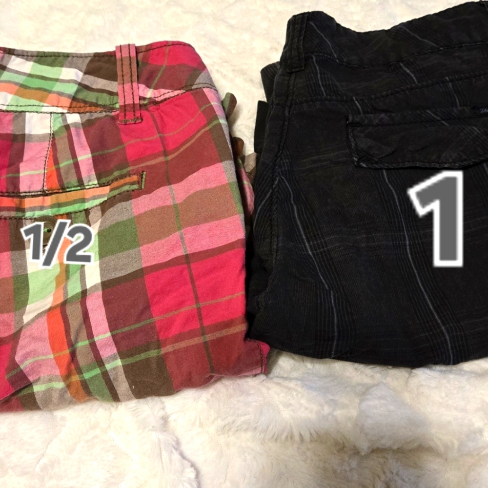 Plaid and Blue Shorts Set. Plaid Size 1/2...blue Stripe Size 1